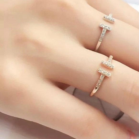 18k gold plated Sterling Silver T Shape ring - Picture 5 of 7